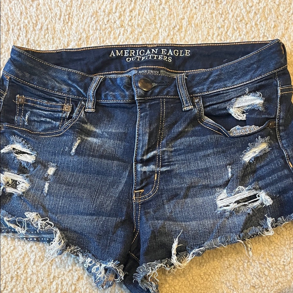 American Eagle Outfitters Distressed Dark Blue Denim Cutoff Shorts Hi-Rise Sz. 6